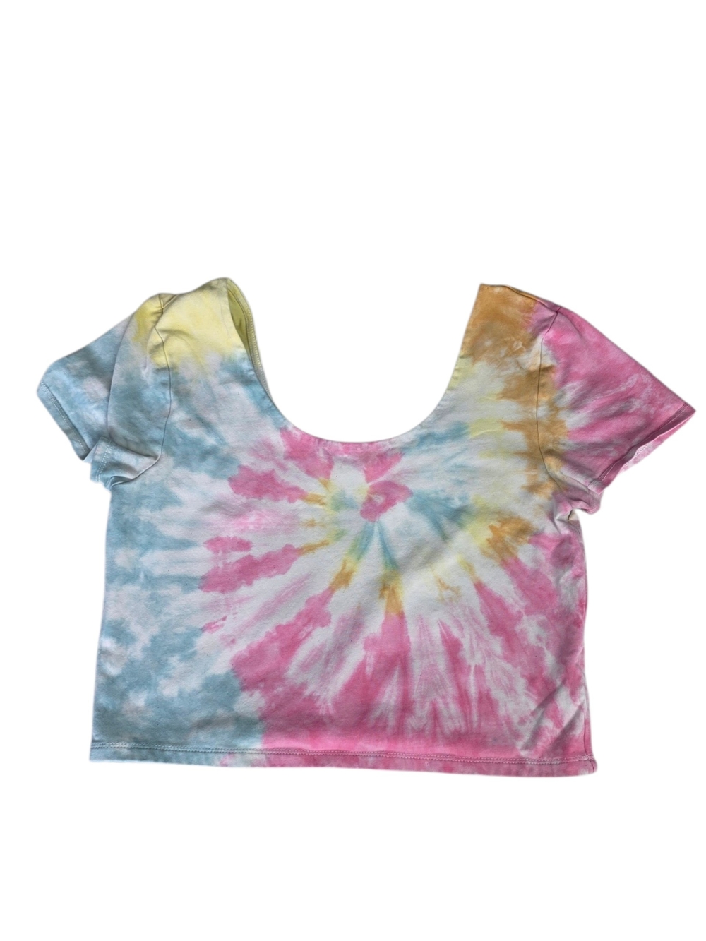 AERO Seriously Soft Tie-Dye Scoop Neck Crop Top in Pink, Blue & Yellow